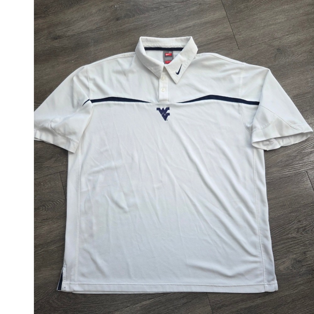 Nike Polo Shirt Mens XL White WVU Mountaineers Nike FIT DRY Short Sleeve